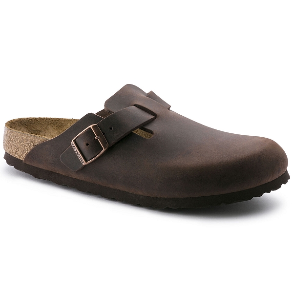 Birkenstock sabot boston habana cuir gras 860133 narrow fit marron