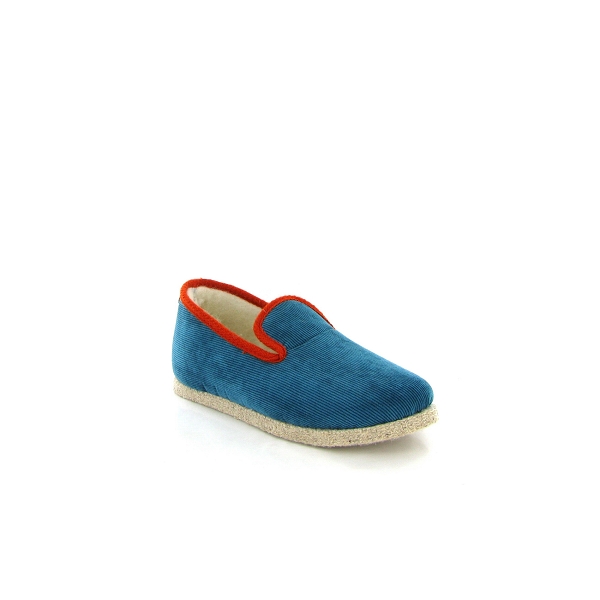 Chausse mouton charentaises velour cotele 5 chaines bleu